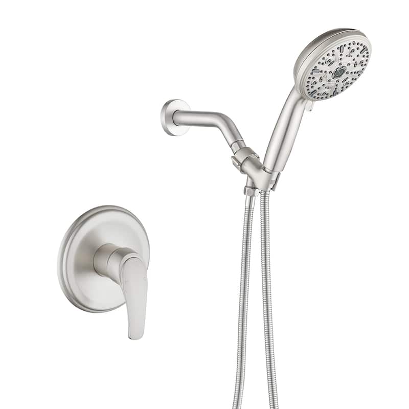 Wall Mount Shower Faucet with Hand Shower Brass 10-Setting Spray Complete Wall Mounted Shower System with Valve - Brushed Nickel