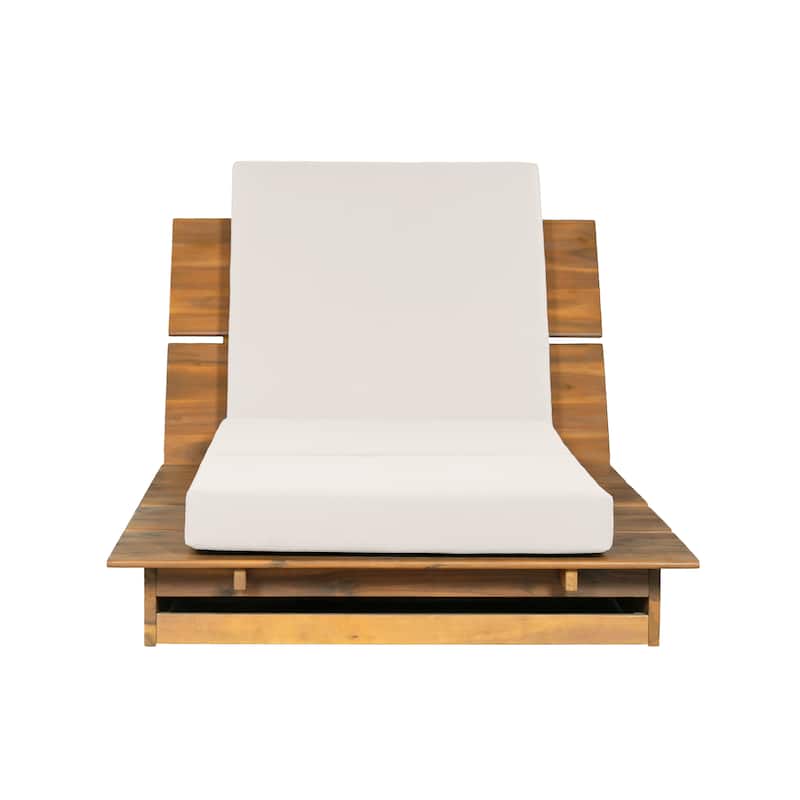 Christopher Knight Home - Modern Indoor/Outdoor Acacia Wood Chaise Lounge with 3-Position Adjustable Backrest & 3-Fold Cushion