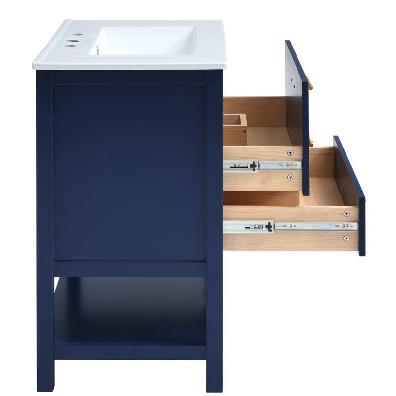 30" Bathroom Vanity with Ceramic Sink,Open Storge, 2 Drawers