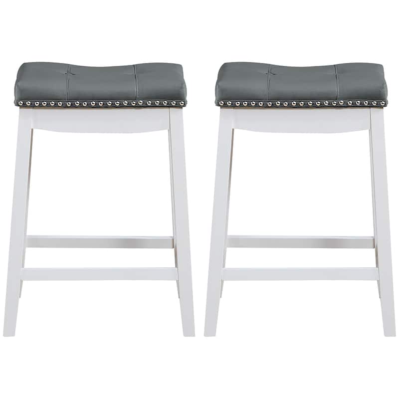 Premium Set of 2 Padded Counter Saddle Backless Nail Head Bar Stool