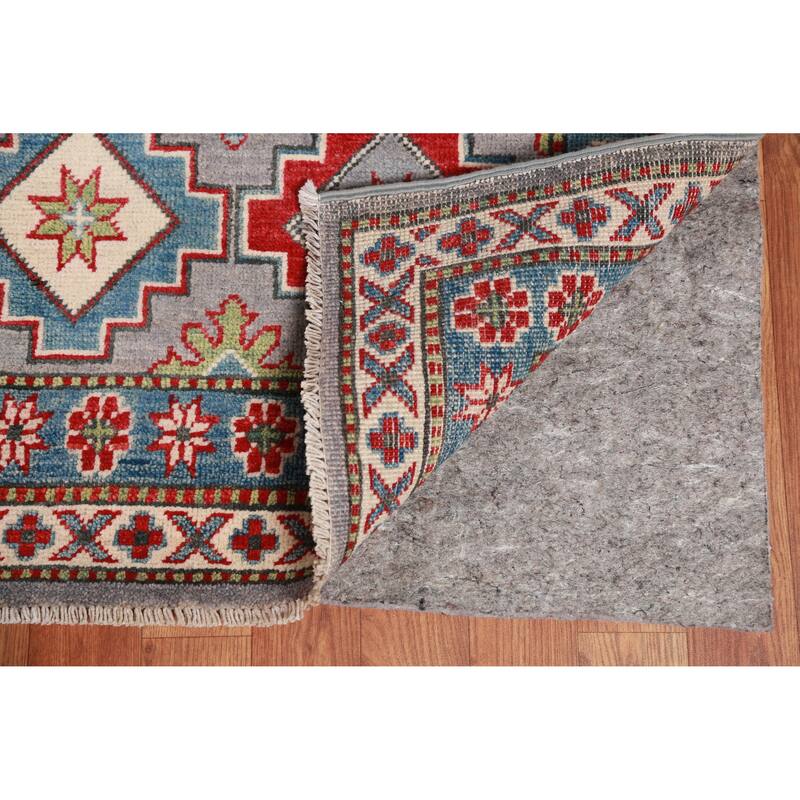 Hand Knotted Oriental 100% Wool Carpet Traditional Geometric Greys & Charcoal Kazak Area Rug - 13' 7'' X 9' 10''