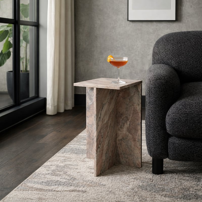 Stone Marble Accent Table Sculptural Geometric Base and Sleek Design