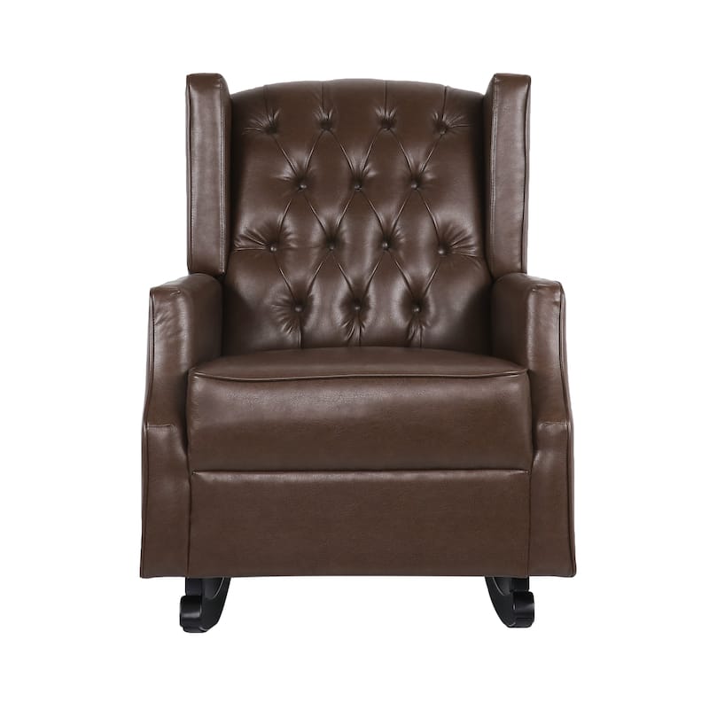 Modern 26.5" High Back PU Upholstered Button Tufted Rocking Chair with Wing Back for Living Room
