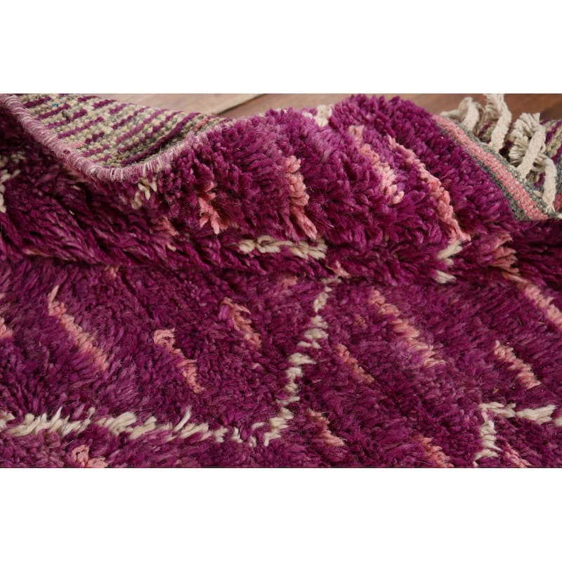 Purple Plush Moroccan Oriental Accent Rug Hand-Knotted Wool Carpet - 2'11" x 5'5"