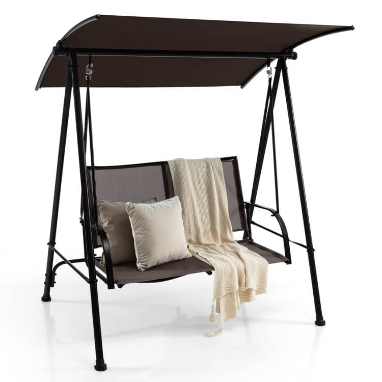 2-Seat Outdoor Canopy Swing with Comfortable Fabric Seat and Heavy-duty Metal Frame - 58" x 45" x 70"