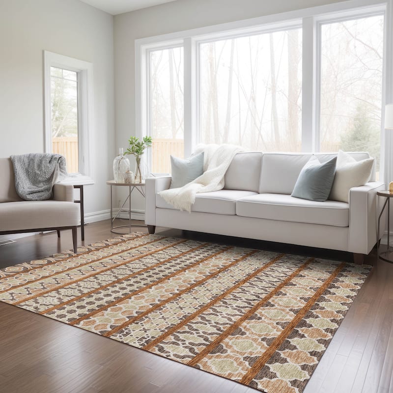 Machine Washable Indoor/ Outdoor Chantille Boho Stripe Rug
