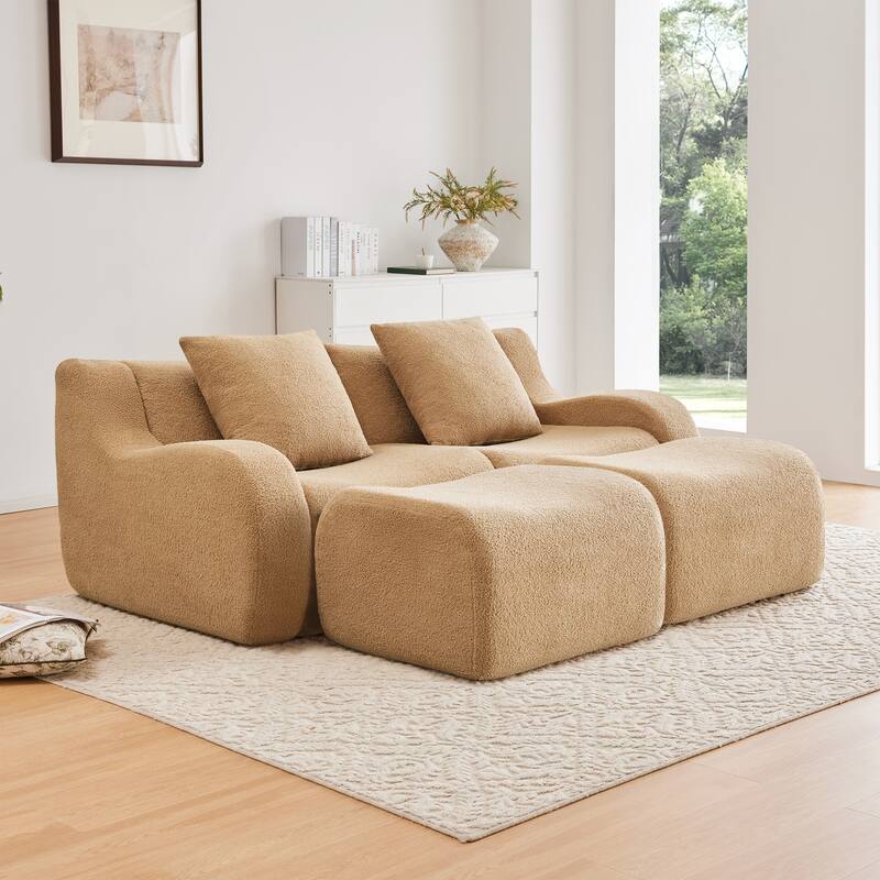 GDF Studio - Fairford 2-Seat Modular Sofa with Chaise & Curved Armrests - Camel