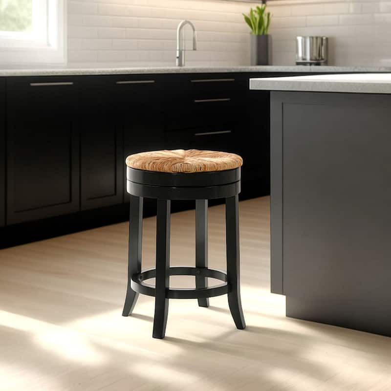 The Curated Nomad Aragon Rush Seat Swivel 24-inch Counter Stool