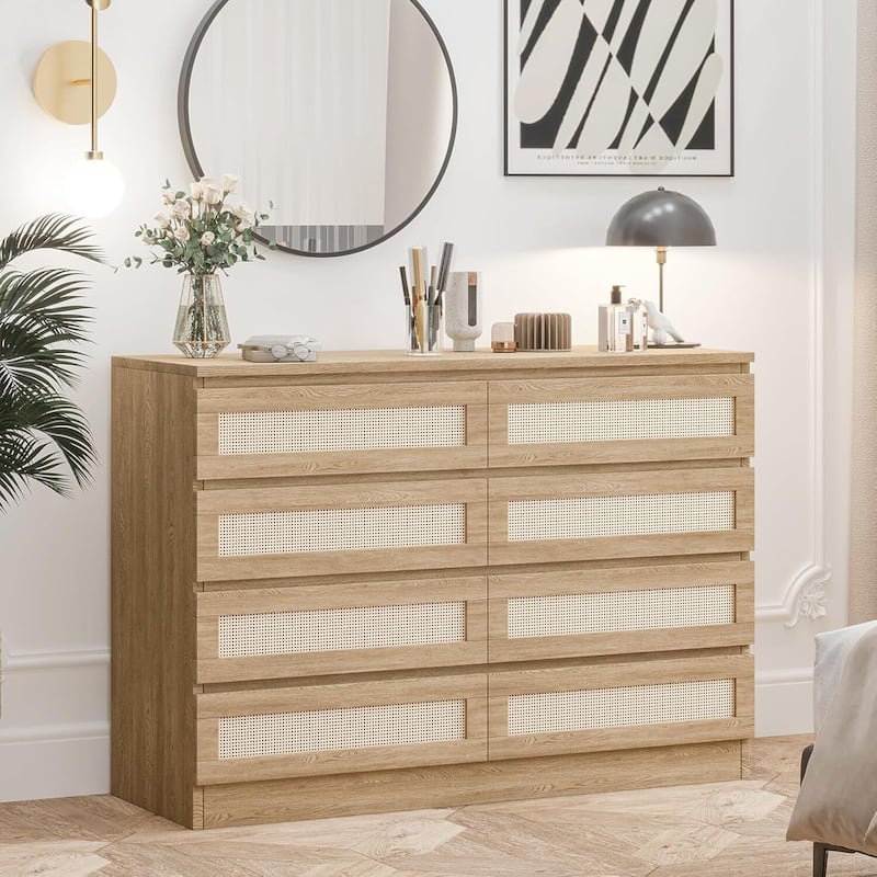 Rattan Dresser for Bedroom with 8 Drawers