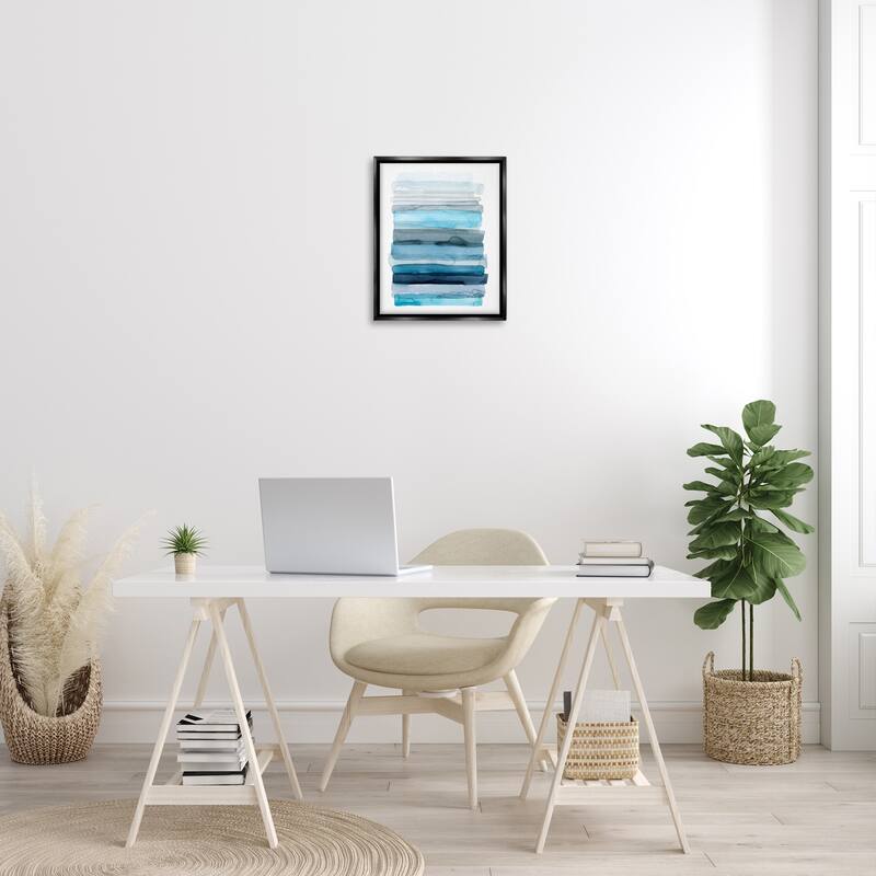 Stupell Water Inspired Blue Grey Ombre Abstract Lines Floater Frame