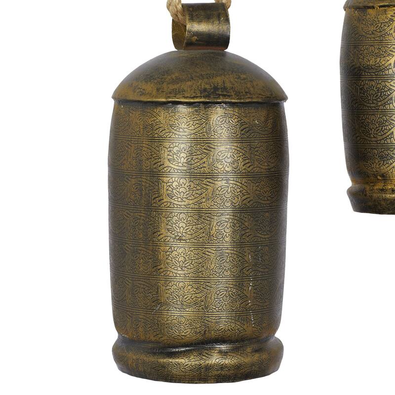 Metal Tibetan Inspired Decorative Cow Bells with Jute Hanging Rope - Set of 3 - Roche River Decor