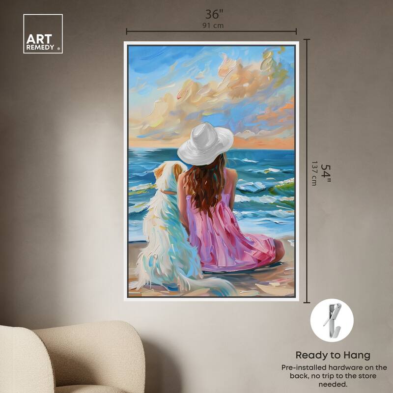 Art Remedy Girl And Her Best Friend Framed Colorful Coastal 1 Piece Canvas Wall Art