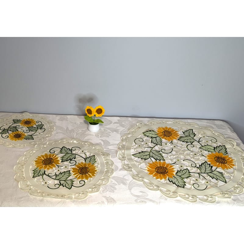 Sunflower Embroidered Cutwork Round Placemat, 24"