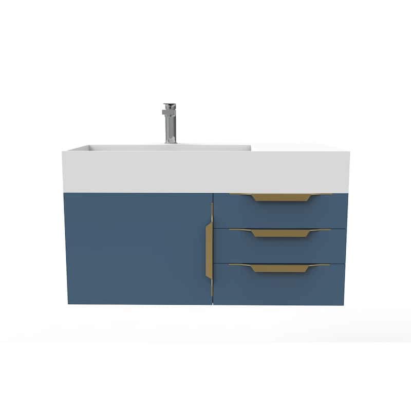 Amazon 36" Wall Mounted Bathroom Vanity Set w/ White Top - Blue - Gold Finish