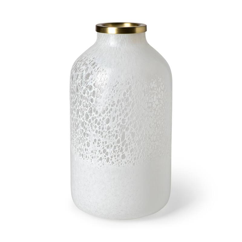 Pearl Short White Gold Rim Glass Vase
