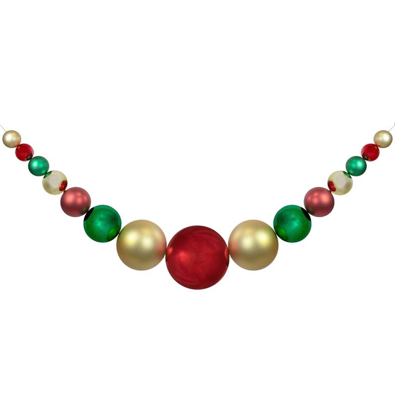 6' Red, Gold Green Shiny Matte Shatterproof Ball Christmas Swag