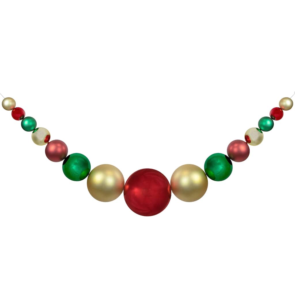 6' Red, Gold Green Shiny Matte Shatterproof Ball Christmas Swag