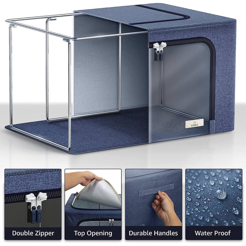 Storage Bins, Foldable Stackable Container Organizer Set with Large Window & Carry Handles