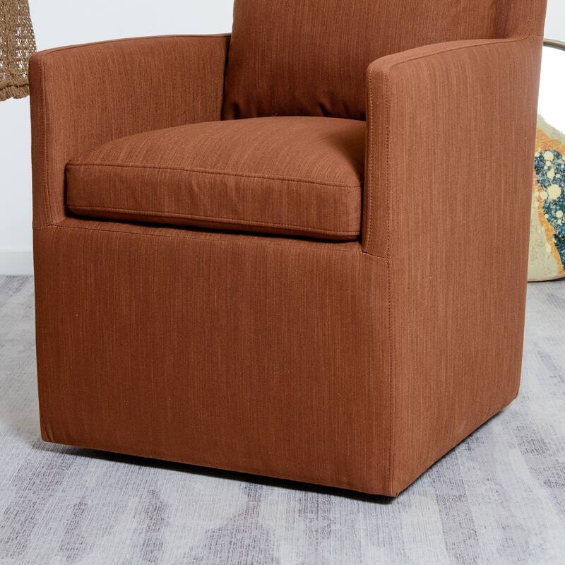 KINWELL 25" Performance Fabric Upholstered Rolling Dining Armchair