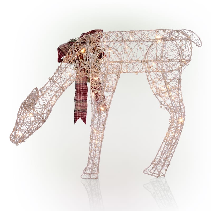 Alpine Corporation Gold Wire Grazing Doe Decor with Warm White LED Lights, Medium