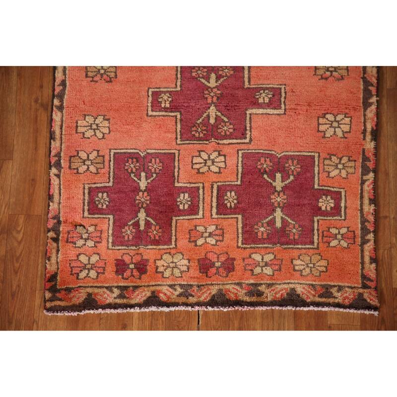 Meshkin Persian Vintage Runner Rug Handmade Wool Carpet - 3'1"x 9'6"