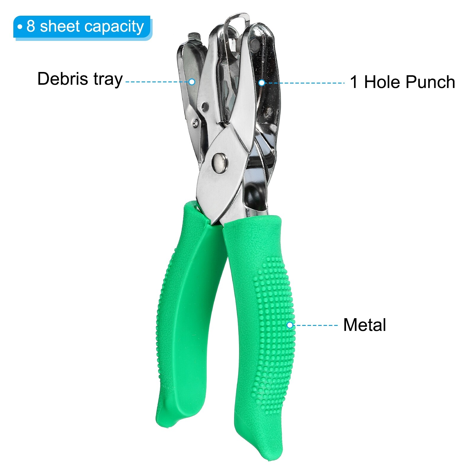 0.2 Single Hole Punch Handheld Hole Puncher with Soft Grip Square Shape,  Green