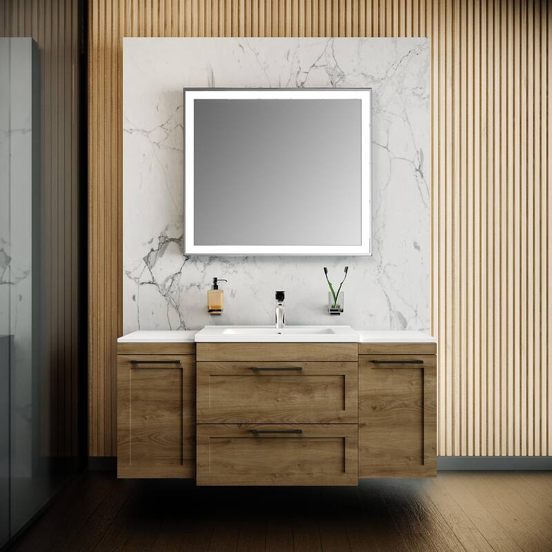 Modern Wall-Mounted Bathroom Vanity with Washbasin Palm Beach Teak Natural Non-Toxic MDF-26"-Simple 40"