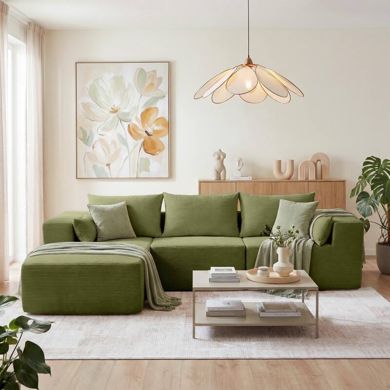 Modern L-Shaped Cloud Modular Sectional Sofa with Chaise Lounge - Olive