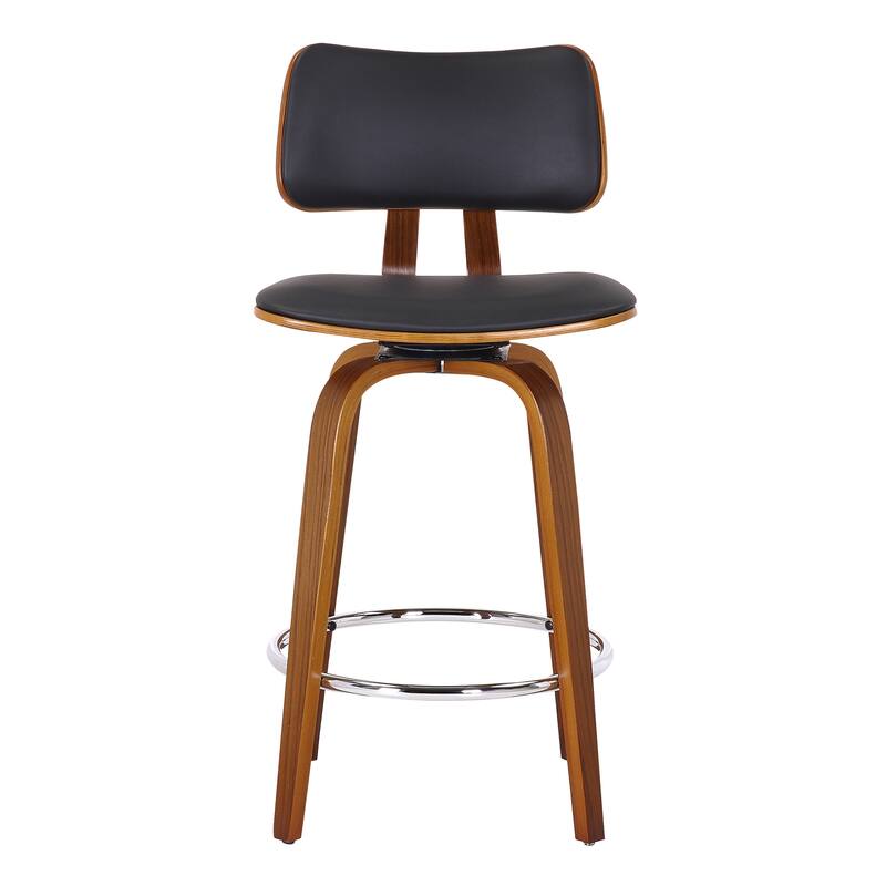 Mid-Century Faux Leather and Wood 26" Counter Stool with Swivel, Set of 2 - White and Walnut