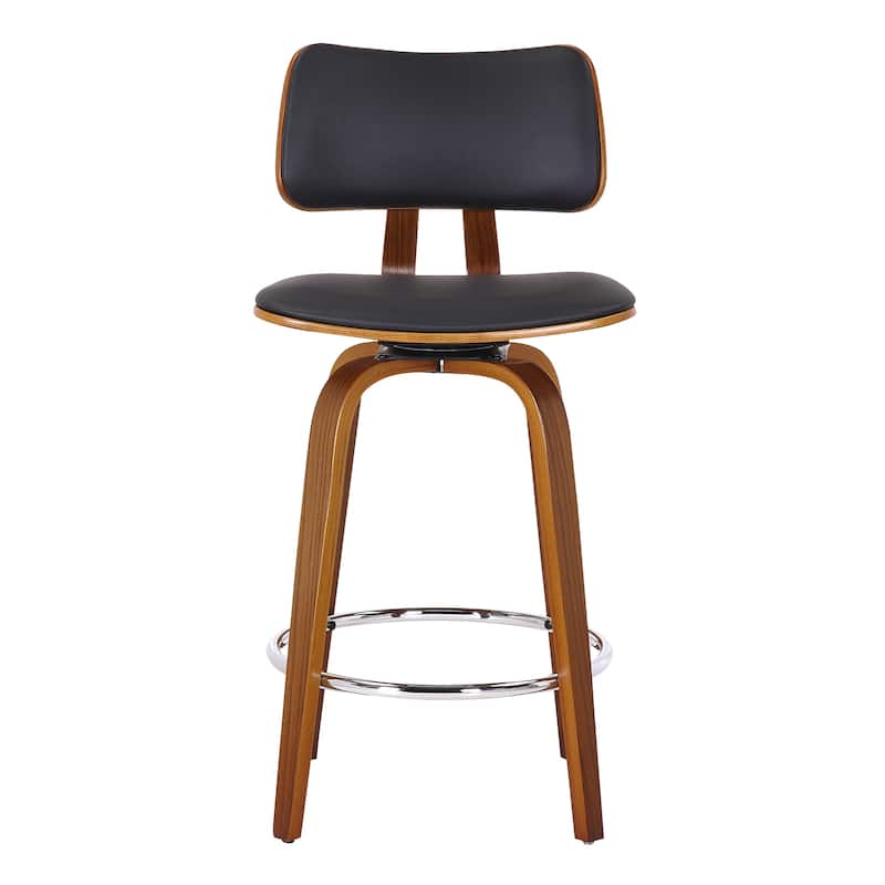 Mid-Century Faux Leather and Wood 26" Counter Stool with Swivel, Set of 3 - White and Walnut