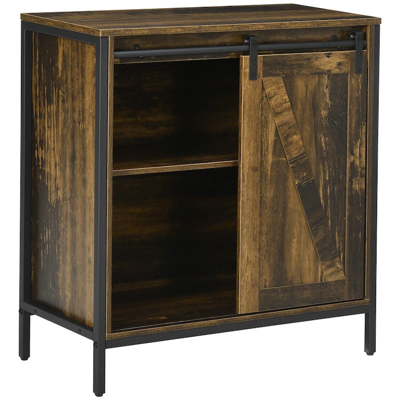 Farmhouse Sideboard Buffet Cabinet, Coffee Bar Cabinet with Sliding Barn Door and Adjustable Shelf