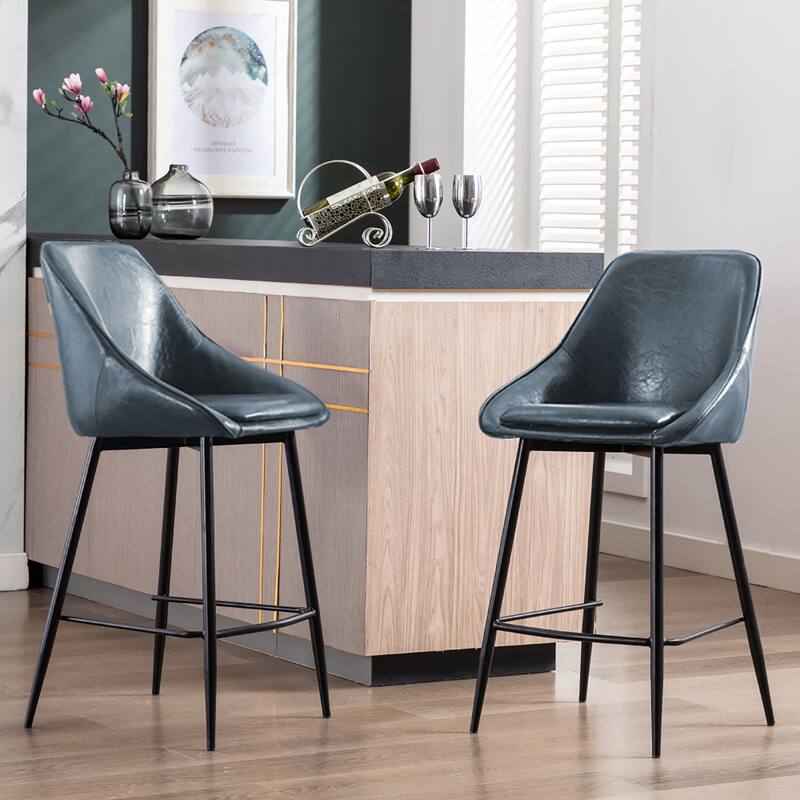 Porthos Home Ula Counter Stools Set of 2, PU Leather Upholstery, Iron Legs