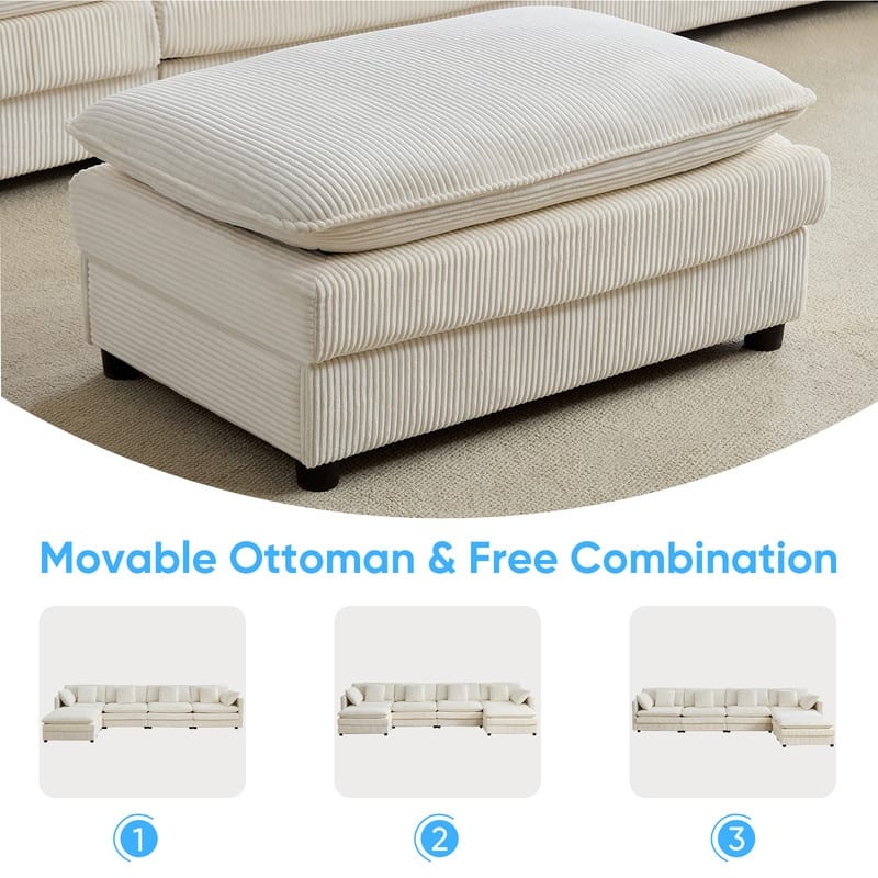 Mixoy 148''Oversized Modular Sectional Sofa, U-Shaped 6-Seater Corduroy Upholstered Deep Seat Sofa with 2 Movable Ottomans - 4+2