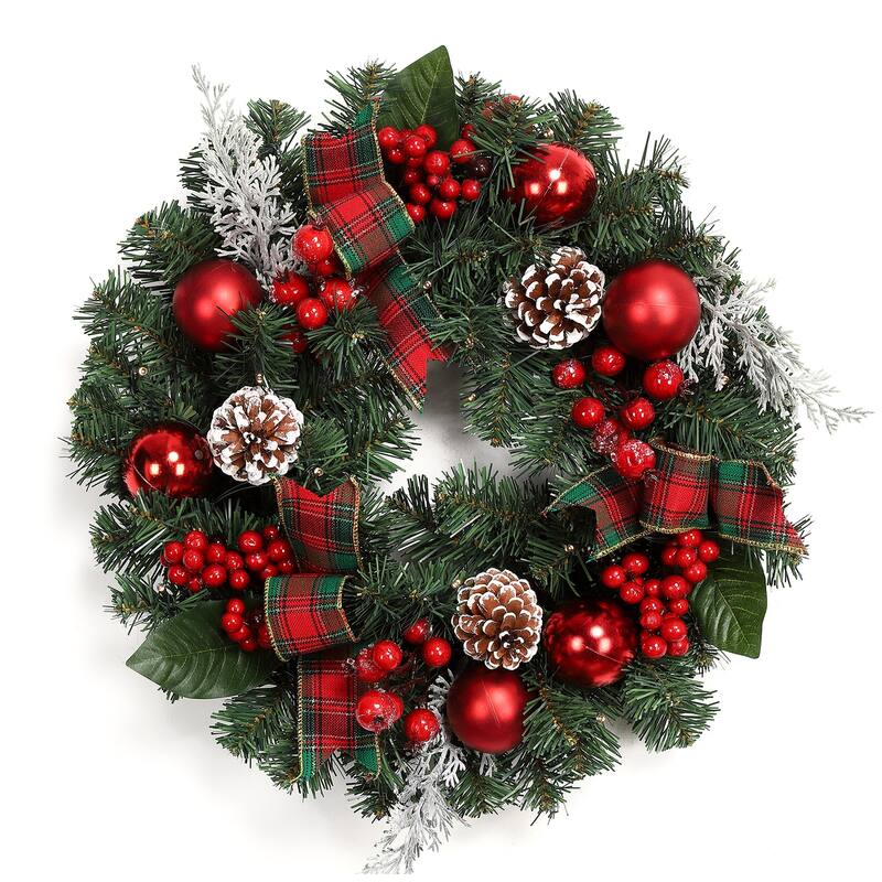 18 in Prelit Christmas Wreath for Front Door, Window Indoor Decorations - Red