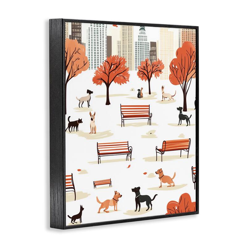 Stupell Autumn City Park Dogs Framed Giclee Art Design By Arlington Prints