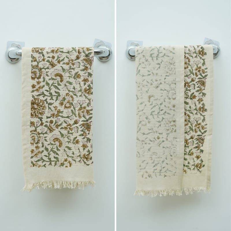 Fabdivine Hand Block Floral Print Waffle Weave Kitchen, Dining Room Use, Gift Hand Towel