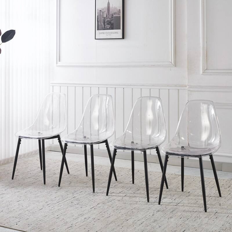 Modern Transparent Dining Chair with Clear Shell and Metal Legs, Easy-Clean Accent Chair for Home or Office - Black