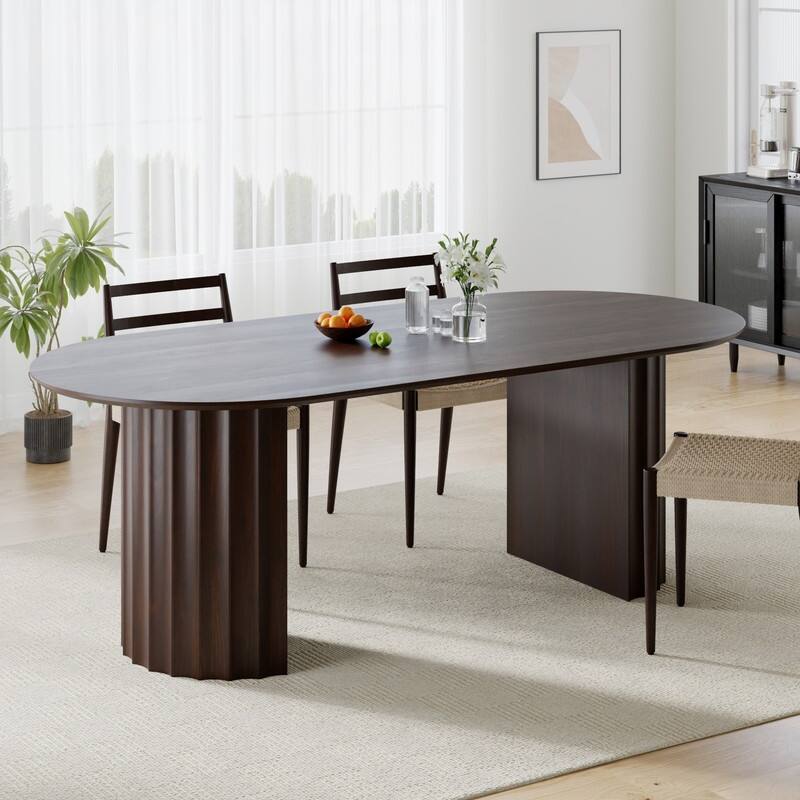 79" Oval Solid Wood Dining Table Duble Pedestal Seats 6 - Walnut