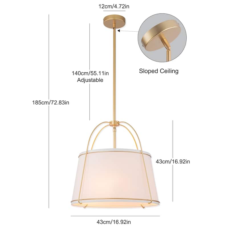 Starsky 3-Light Modern Dimmable Chandelier with Drum-shaped Fabric Shade