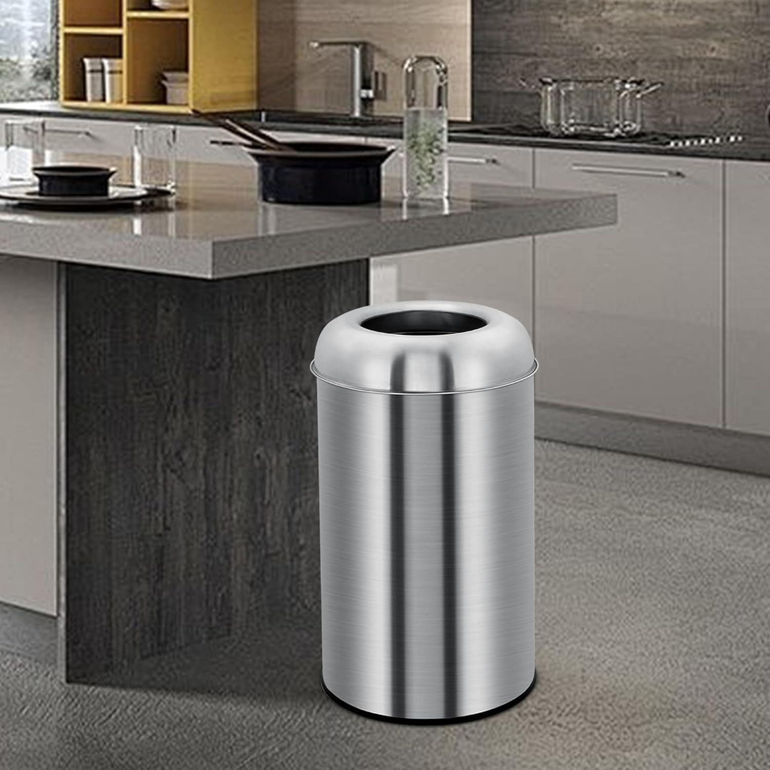13 Gallon Open-Top Stainless Steel Trash Can Heavy-Duty for Restaurant Office or Home
