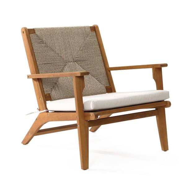 Outdoor Acacia Wood Deck Chair with Seat Cushion - 29.53" H x 25.19" W x 24.4" D