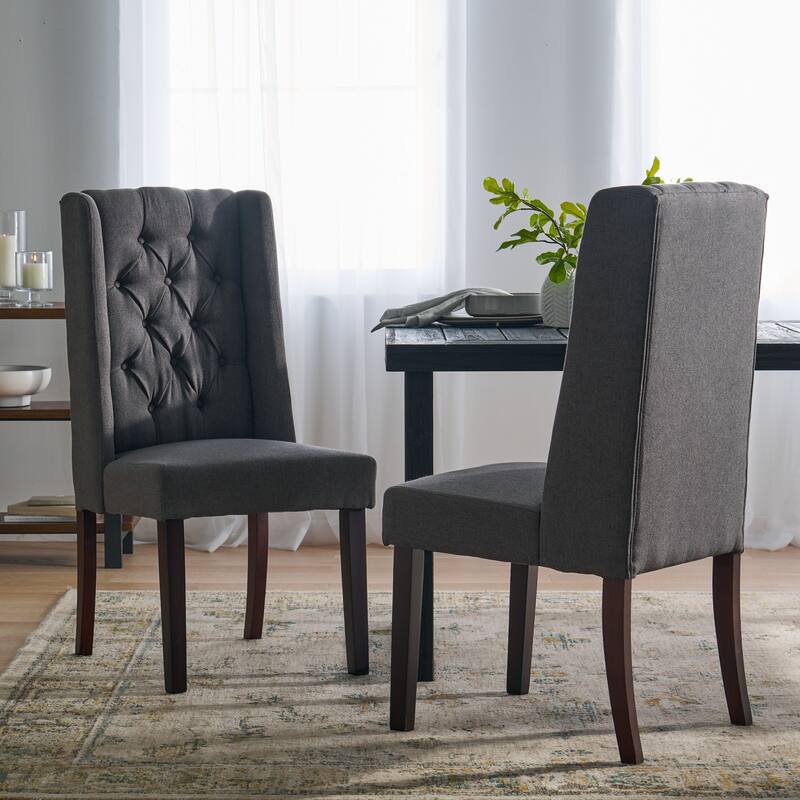Modern 2 Piece Button Tufted Dining Chairs with Upholstered High Back Birch Legs for Dining Room Kitchen Bedroom Living Room