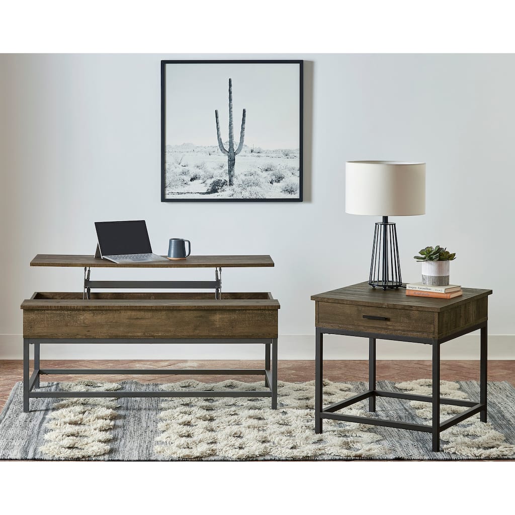 Byers Lift Top Coffee And End Table Set Brown Oak