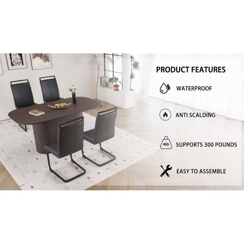 5-Piece Black Brown Dining Set with 4 PU Leather Armless Chairs, Coffee Table & Chairs Set for Dining Room