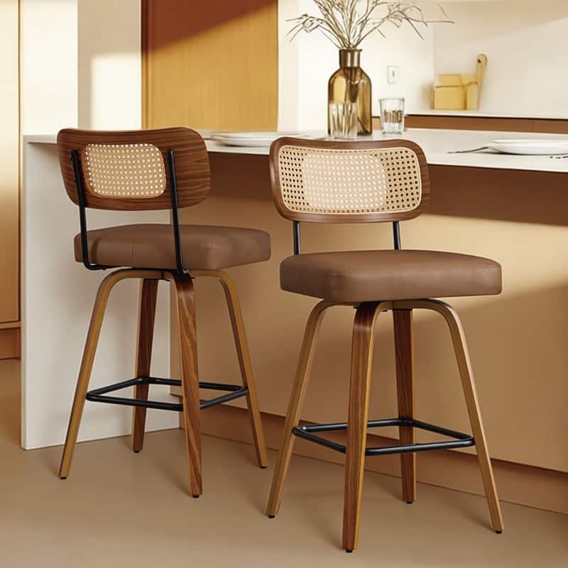 Spruce & Spring 26" Swivel Bar Stool with Bentwood Back or PE Rattan Back