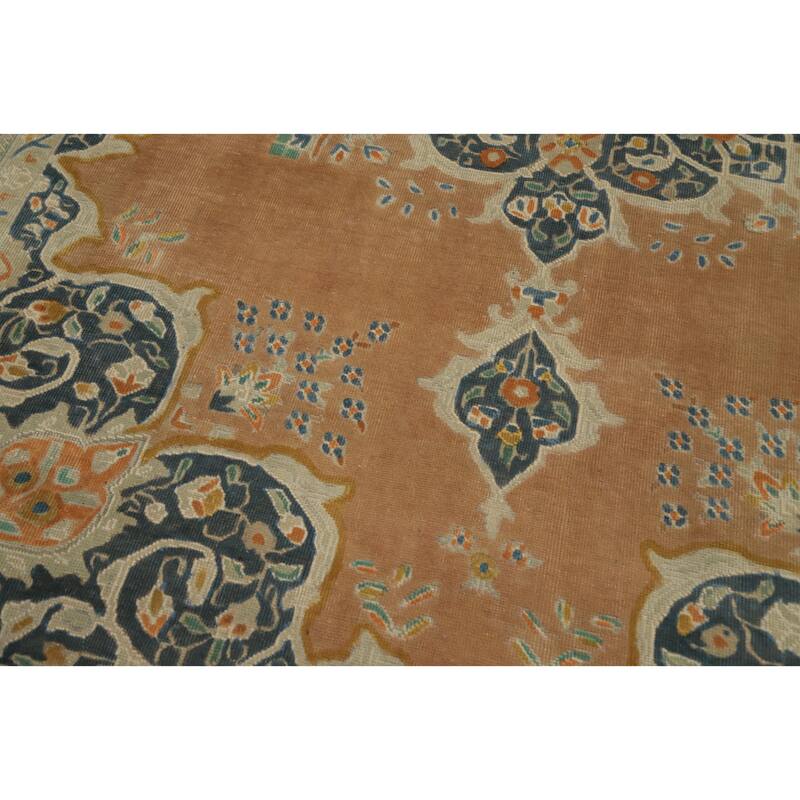 Hand Knotted Oriental 100% Wool Carpet Traditional Medallion Oranges & Rust Tabriz Area Rug - 10' 11'' X 7' 10''