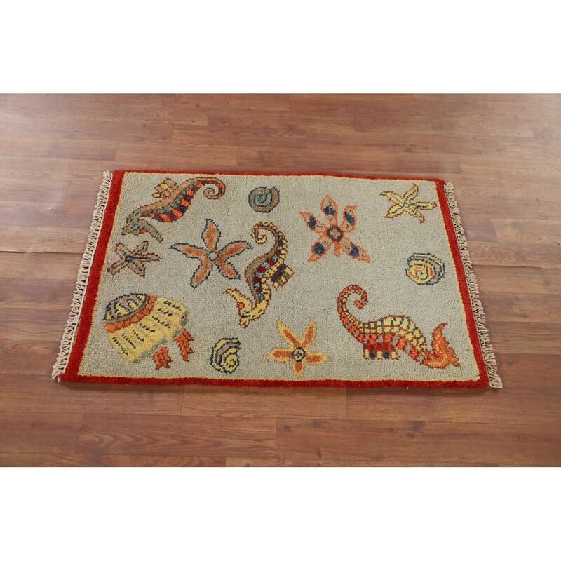 Animals Design Art Deco Accent Rug Handmade Wool Carpet - 2'0" x 3'0"