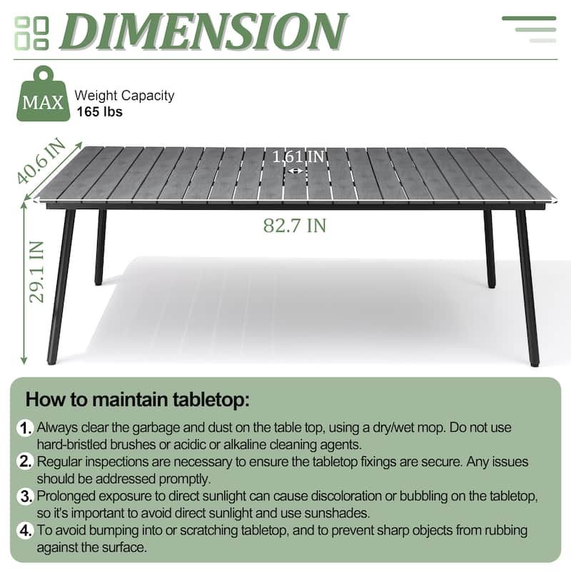 7/9-Piece Outdoor Rectangle Aluminum Dining Table with Umbrella Hole include Folding Chairs