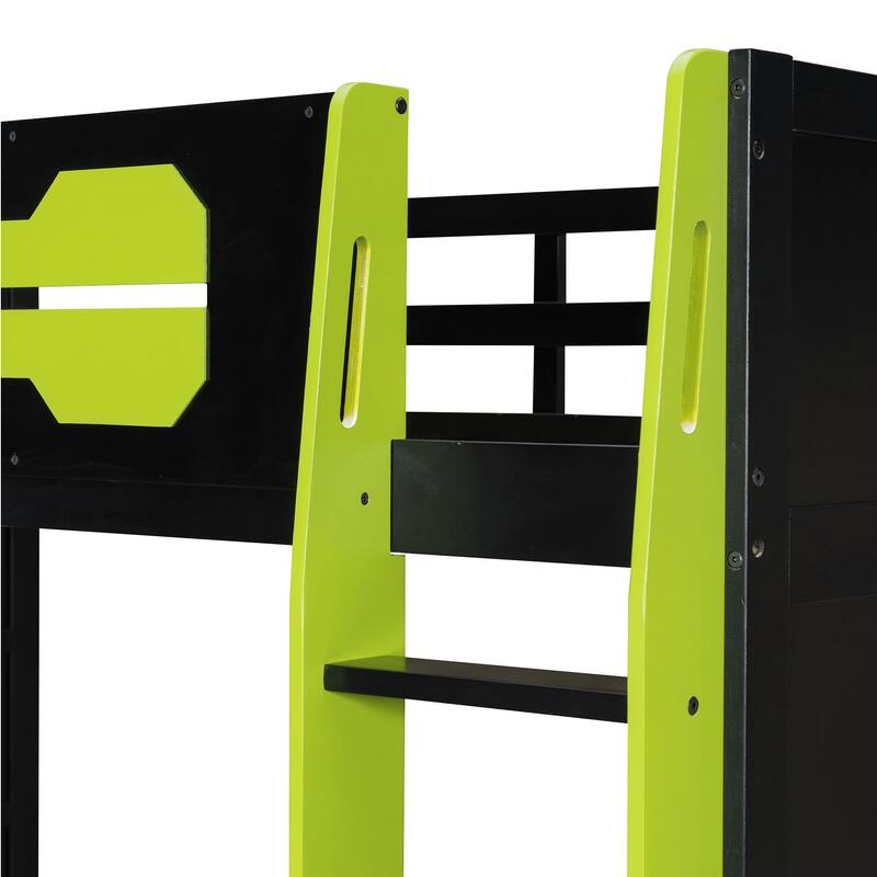 Twin Loft Bed with Esports Desk, RGB Lighting, and Gaming Storage Shelves