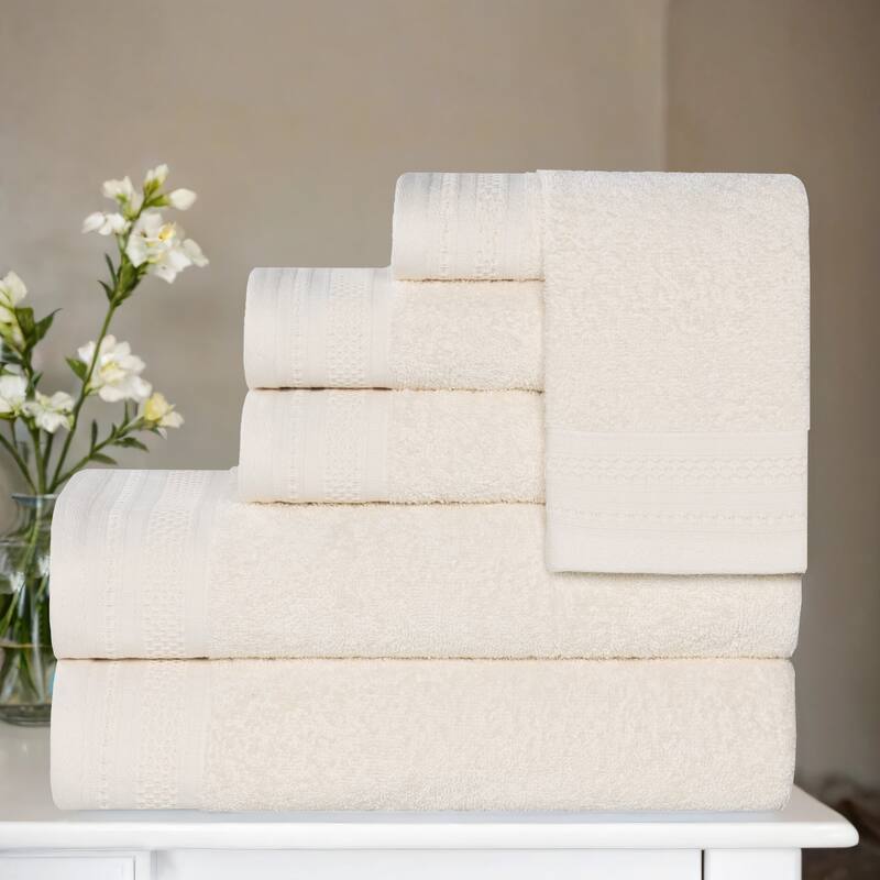 Blue Nile Mills 100% Cotton Honeycomb Waffle 6-Piece Towel Set - Ivory